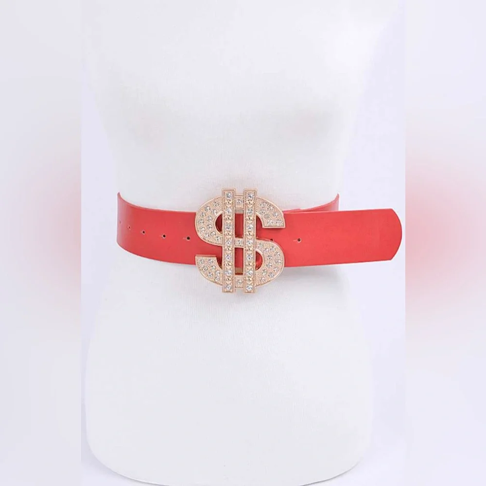 🎊Host Pick 🎉 Black Leather Crystal Dollar Sign Statement Belt - Picture 2 of 6